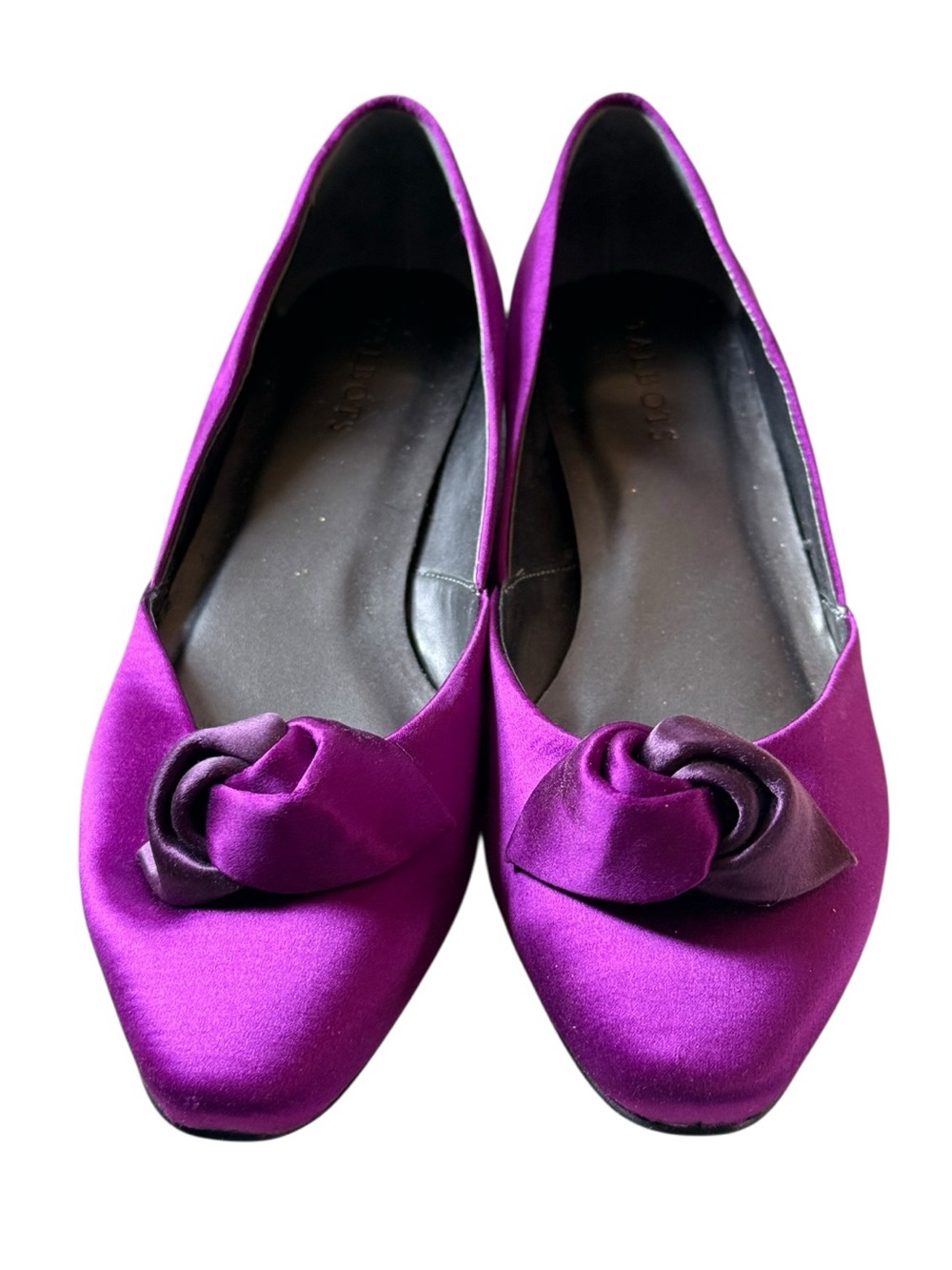 Talbots Purple Satin Pointed Toe Flats Women’s 10M Rosette Bow Leather Sole